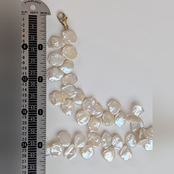 18.5" Keshi 12.5mm Cornflake Cultured Pearl Necklace Gem Quality 14k GF - Picture 6 of 6